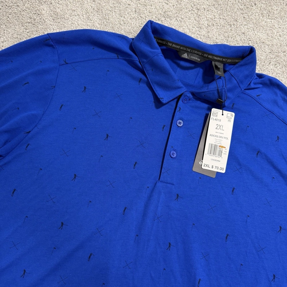Adidas Adicross Drive Golf Polo Shirt Mens XXL Blue All Over Golfer Print FL4818